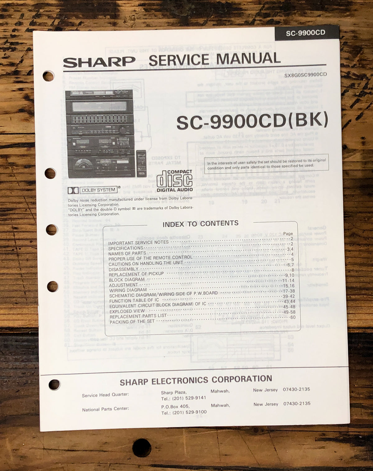 Sharp SC-9900CD Stereo System Service Manual *Original*