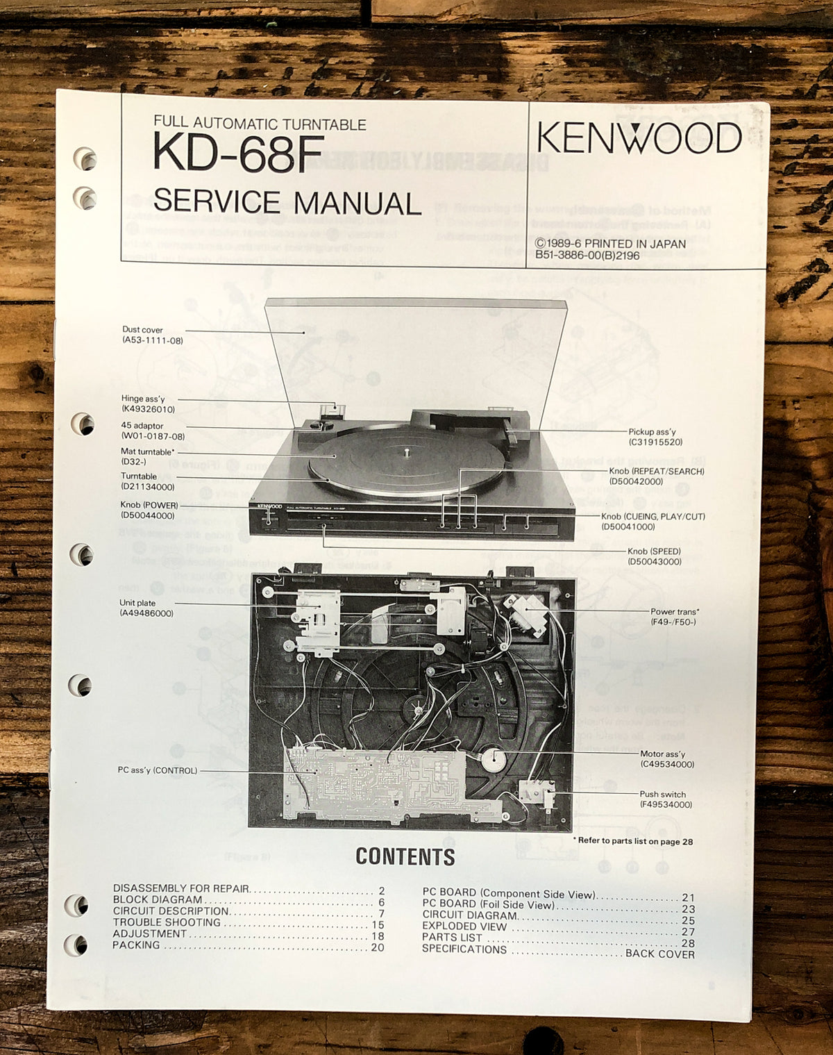 Kenwood KD-68F Record Player / Turntable  Service Manual *Original*