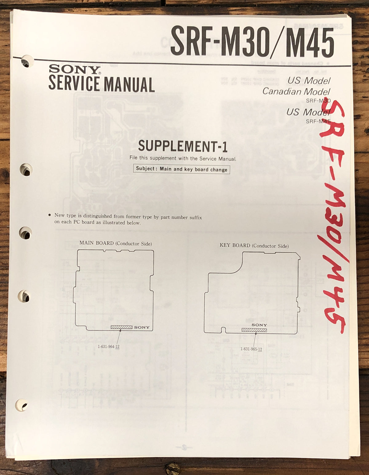 Sony SRF-M30 SRF-M45 Portable Radio / Receiver Supp. Service Manual *Original*