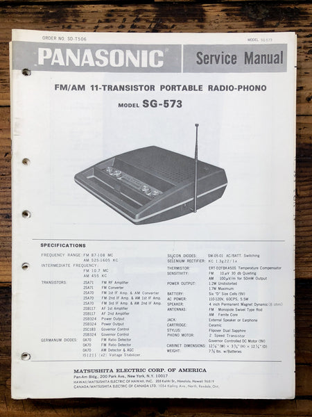 Technics SG-573 Record Player / Turntable  Service Manual *Original*