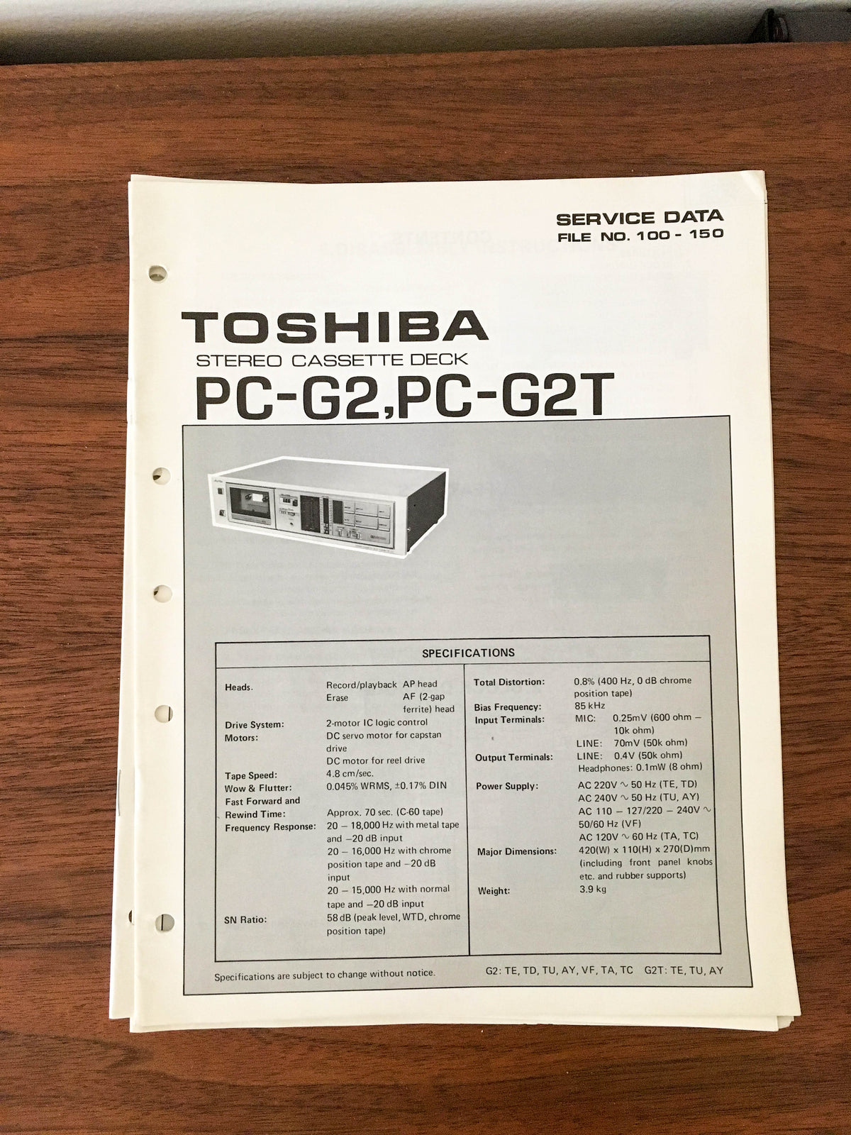 Toshiba PC-G2 PC-G2T Cassette Deck Service Manual *Original*