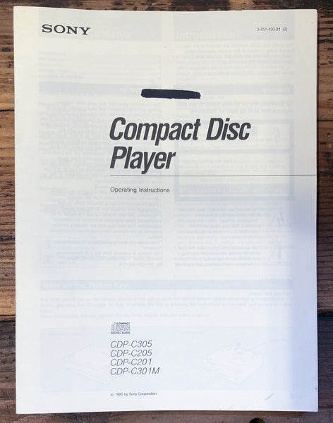 Sony CDP-C305 C205 C201 C301M CD Player  Owner / User Manual *Original*