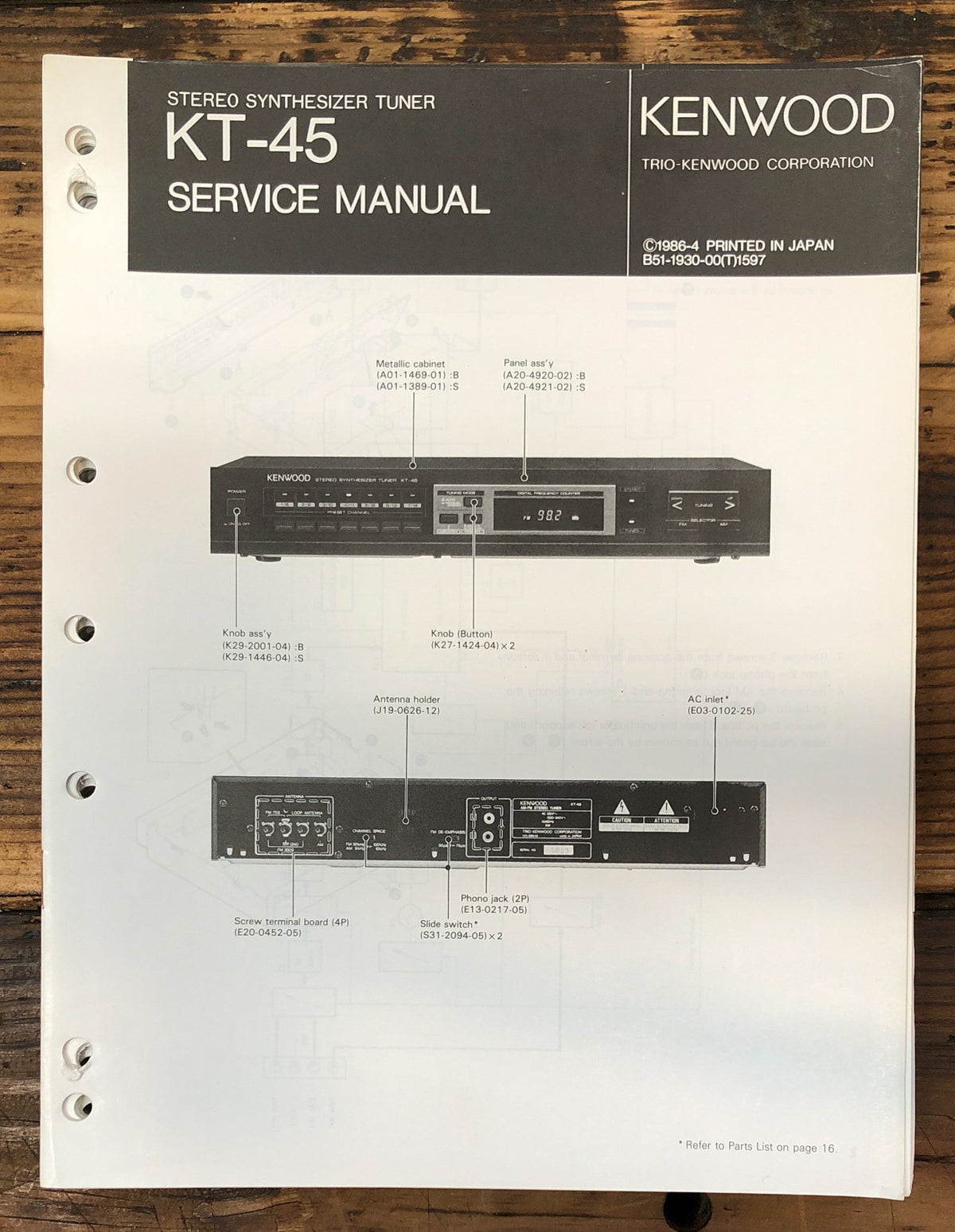 Kenwood KT-45 Tuner  Service Manual *Original*