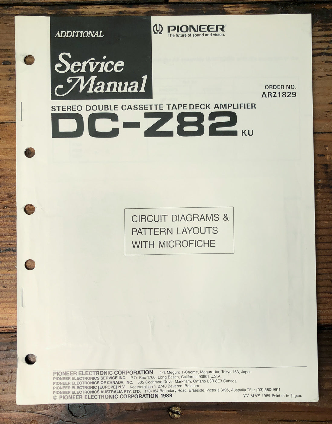 Pioneer DC-Z82 Double Cassette Deck Amplifier Supp. Service Manual *Original*