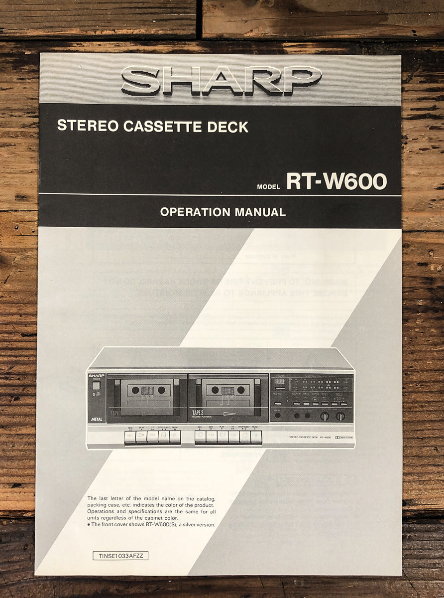 Sharp RT-W600 Cassette Owners / User Manual *Original*
