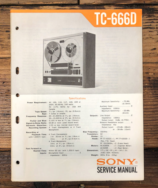 Sony TC-666D Reel to Reel Service Manual *Original*