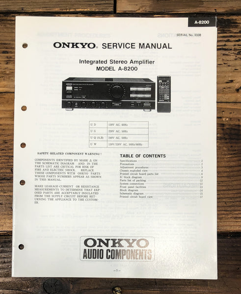 Onkyo A-8200 Amplifier Service Manual *Original*