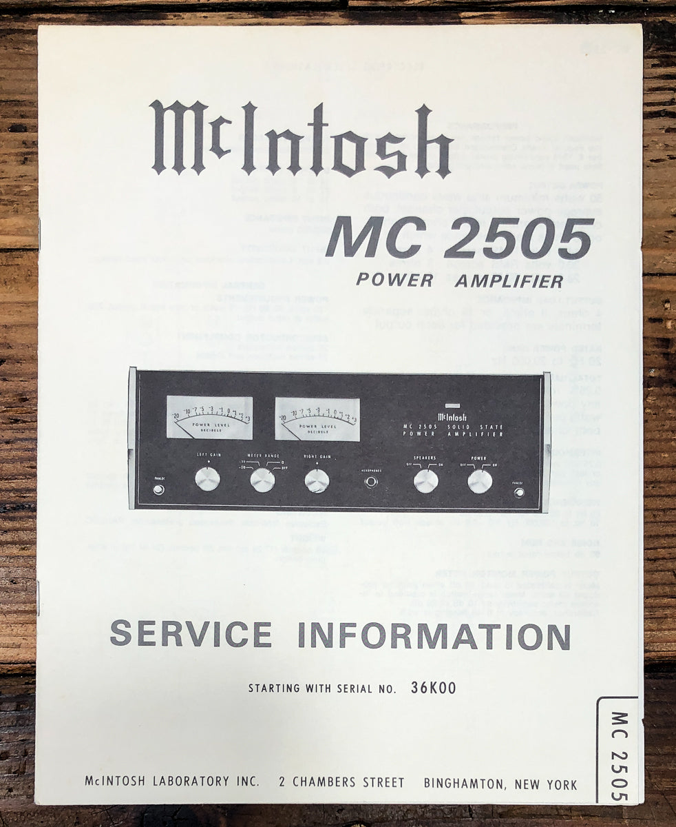 McIntosh MC-2505 MC2505 Amplifier Starts 36K00 Service Manual *Original*