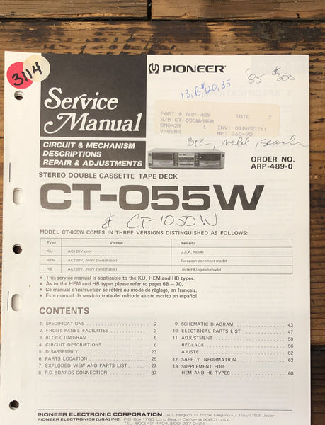 Pioneer CT-055W Cassette  Service Manual *Original*