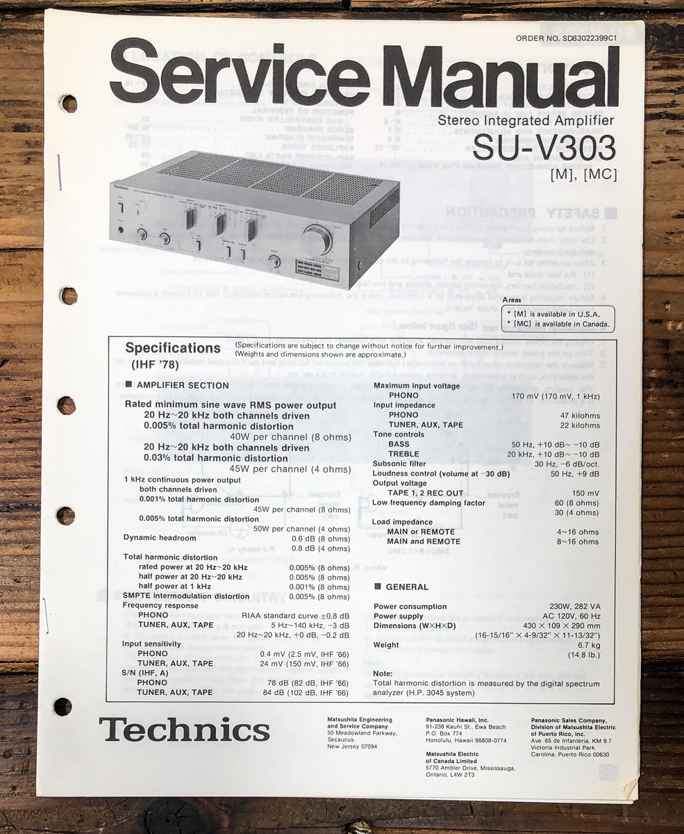 Technics SU-V303 Amplifier Service Manual *Original*