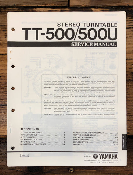 Yamaha TT-500 TT-500U Record Player / Turntable  Service Manual *Original*