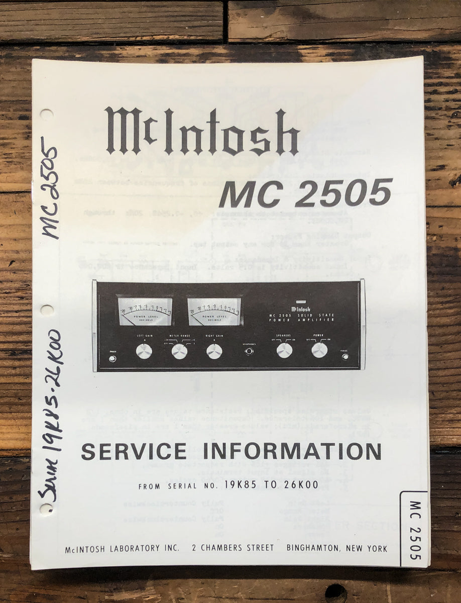 McIntosh MC2505 MC-2505 Amplifier  Service Manual *Original*