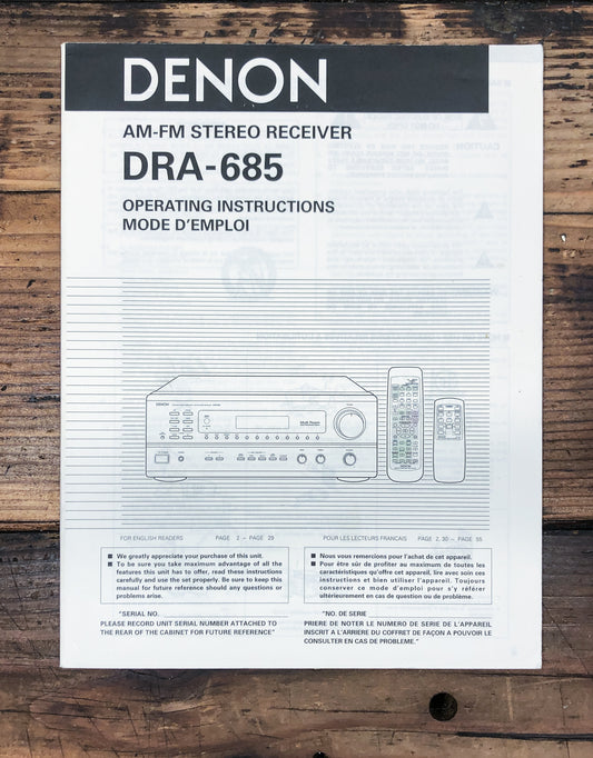 Denon DRA-685 Receiver  Owner / User Manual *Original*