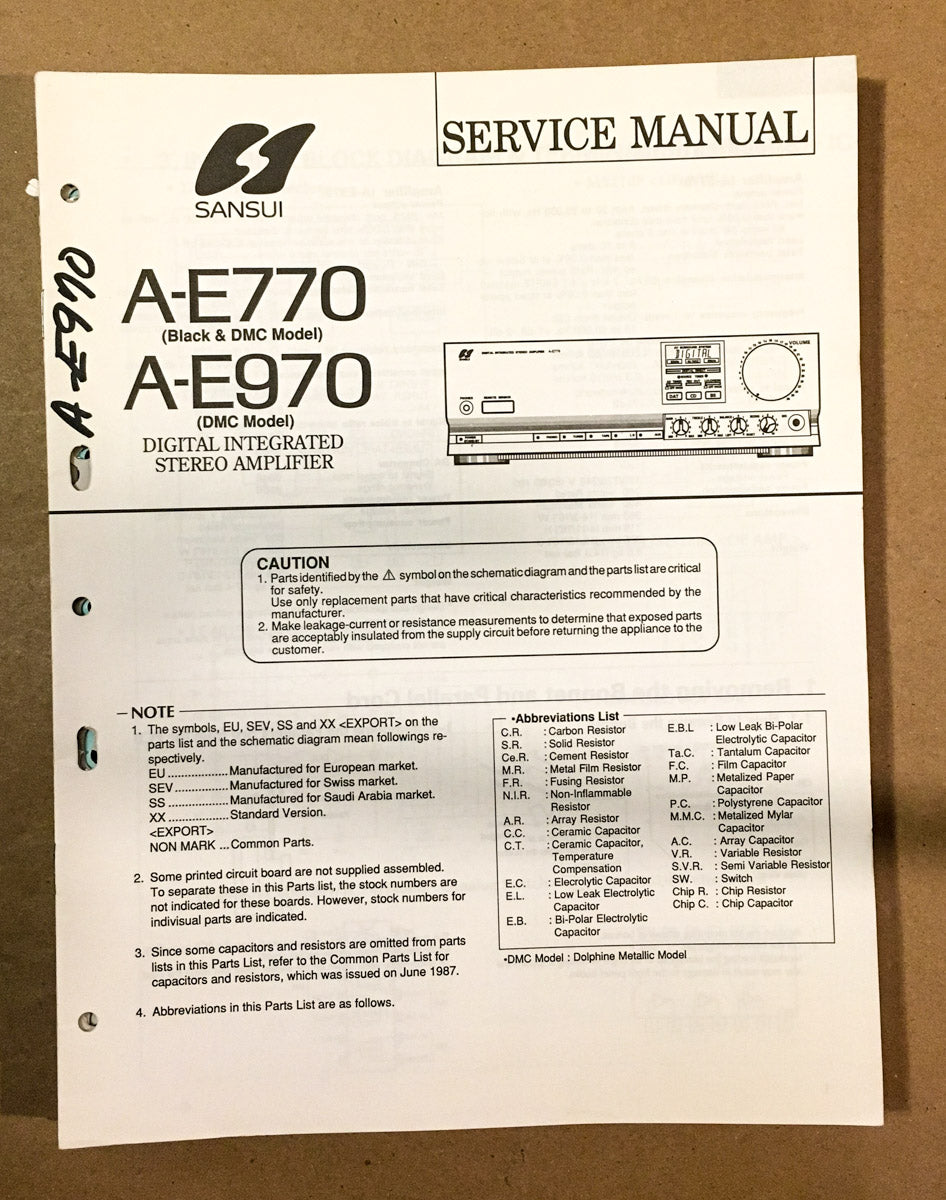 Sansui A-E770 A-E970 Amplifier  Service Manual *Original*