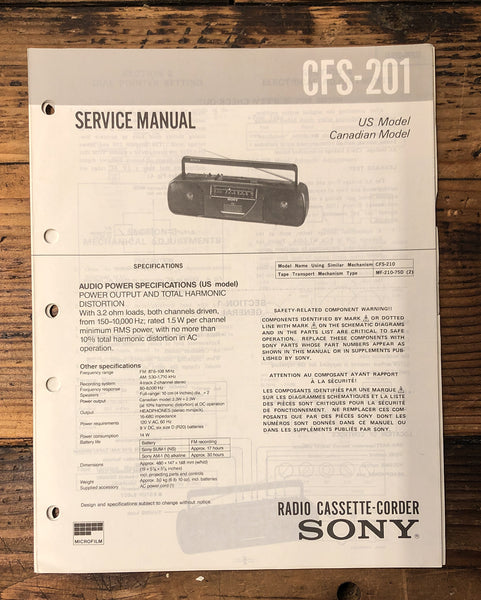 Sony CFS-201 Stereo  Service Manual *Original*