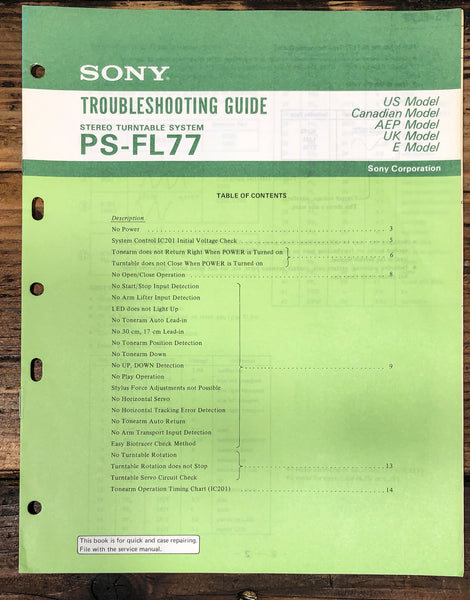 Sony PS-FL77 Record Player / Turntable Troubleshooting Guide Manual *Original*