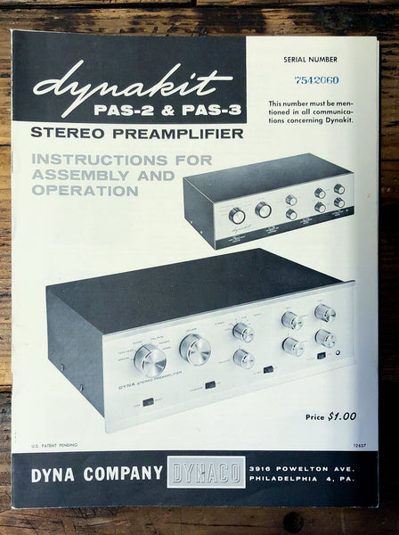 Dynaco PAS-2 PAS-3 Preamp / Preamplifier Assembly & Operation Manual *Orig*