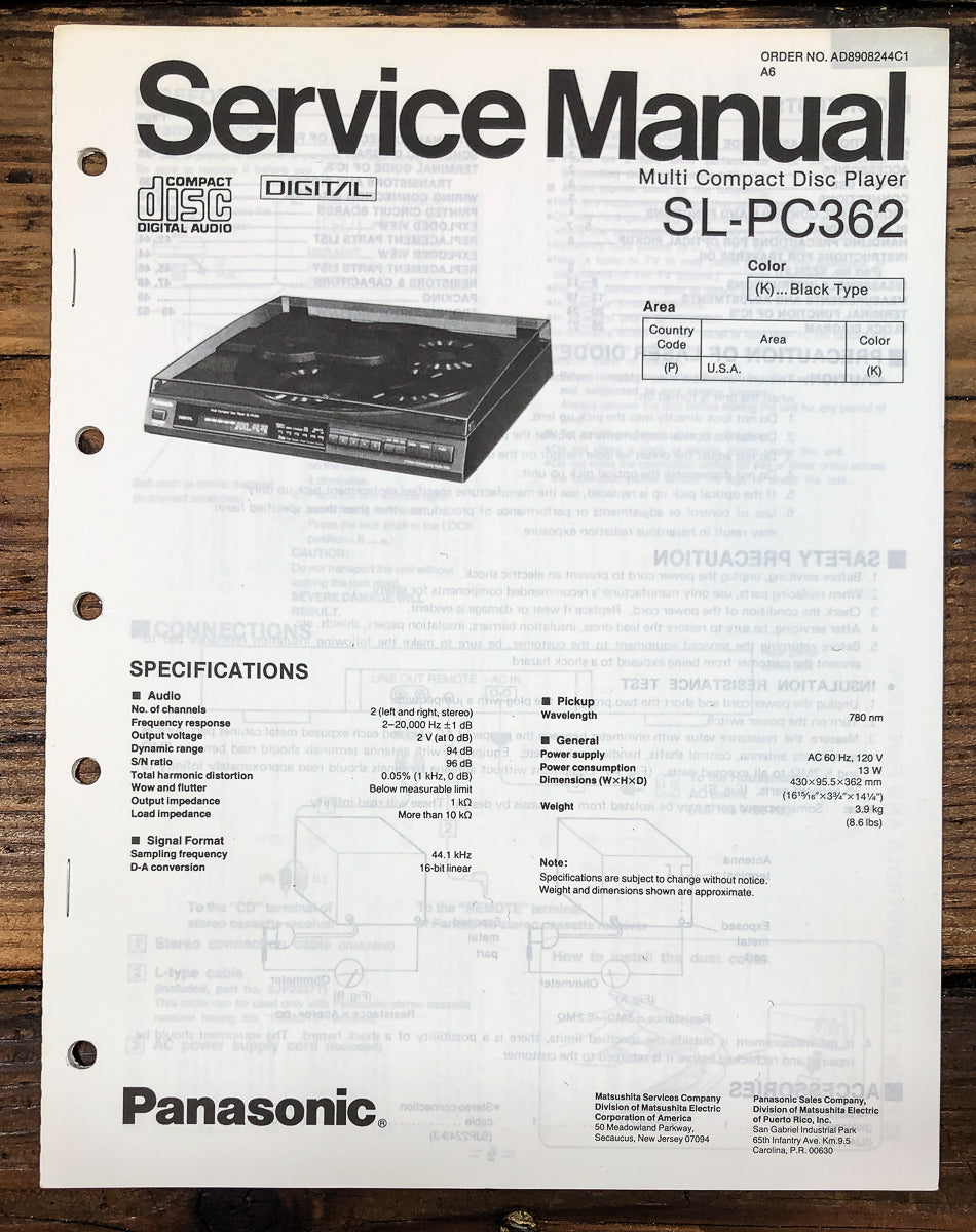 Technics SL-PC362 CD Player Service Manual *Original*