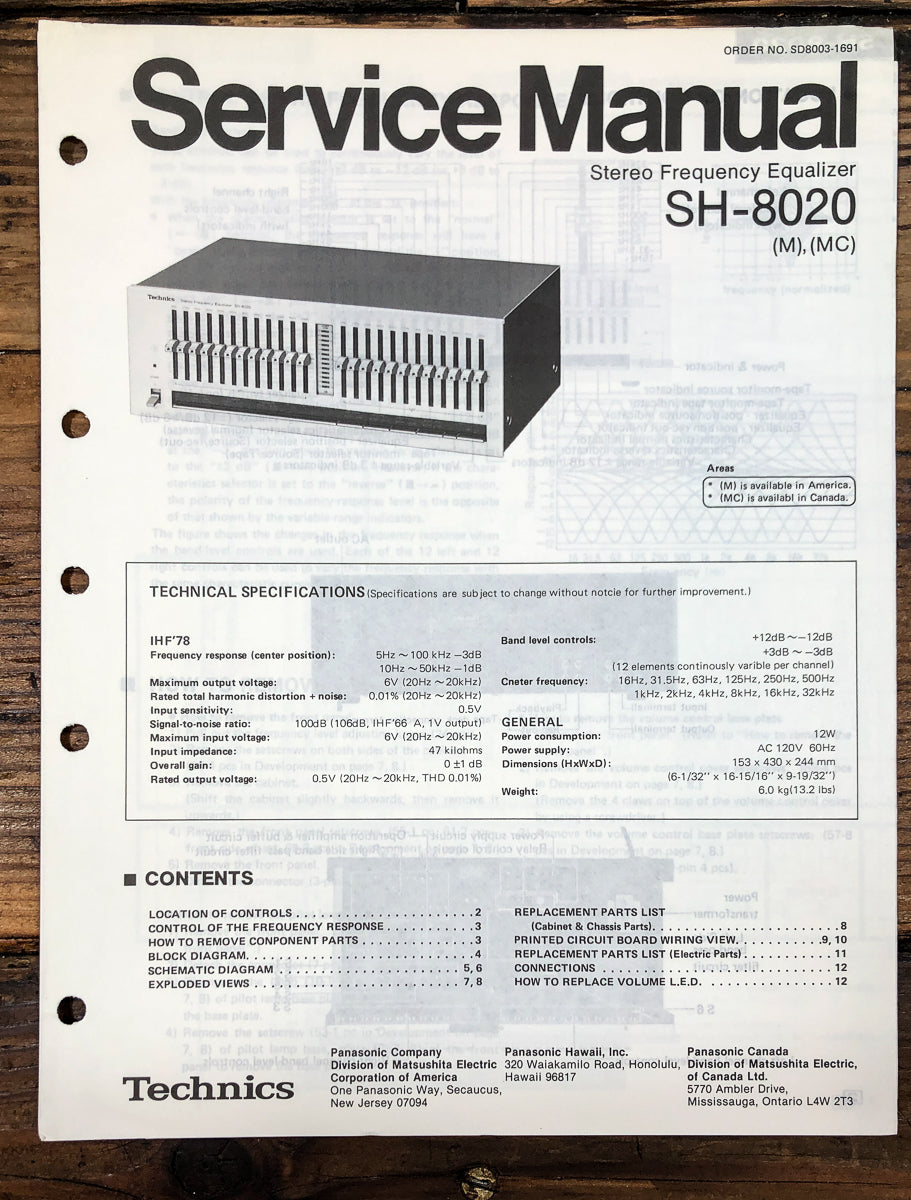 Technics SH-8020 Equalizer Service Manual *Original*