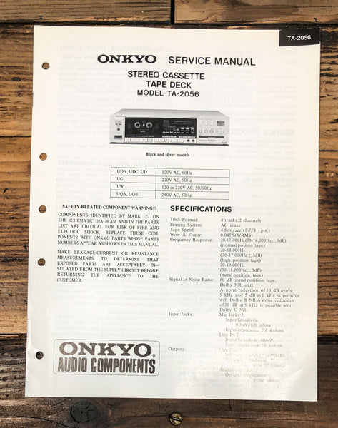 Onkyo TA-2056 Cassette Service Manual *Original*