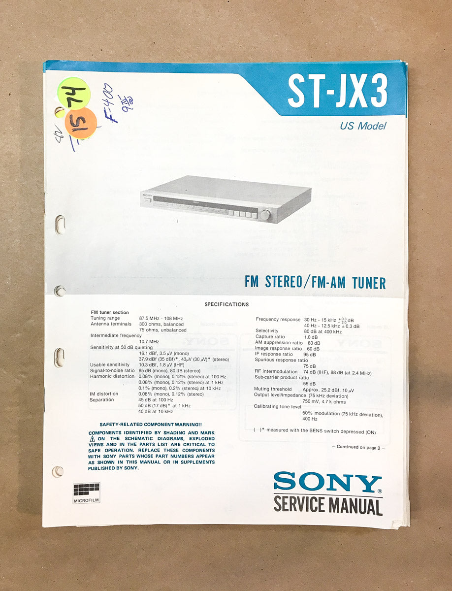 Sony ST-JX3 Tuner  Service Manual *Original*