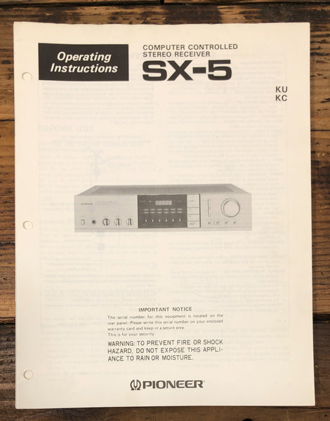 Pioneer SX-5 Receiver  Service Manual *Original*
