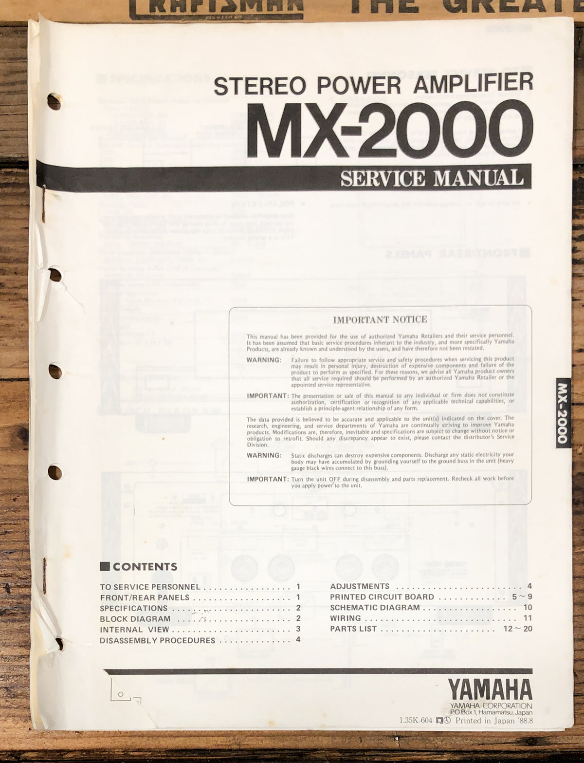 Yamaha MX-2000 Amplifier  Service Manual *Original*