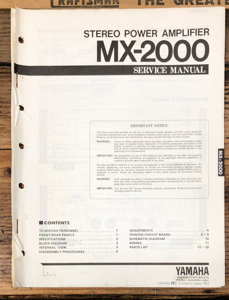 Yamaha MX-2000 Amplifier  Service Manual *Original*