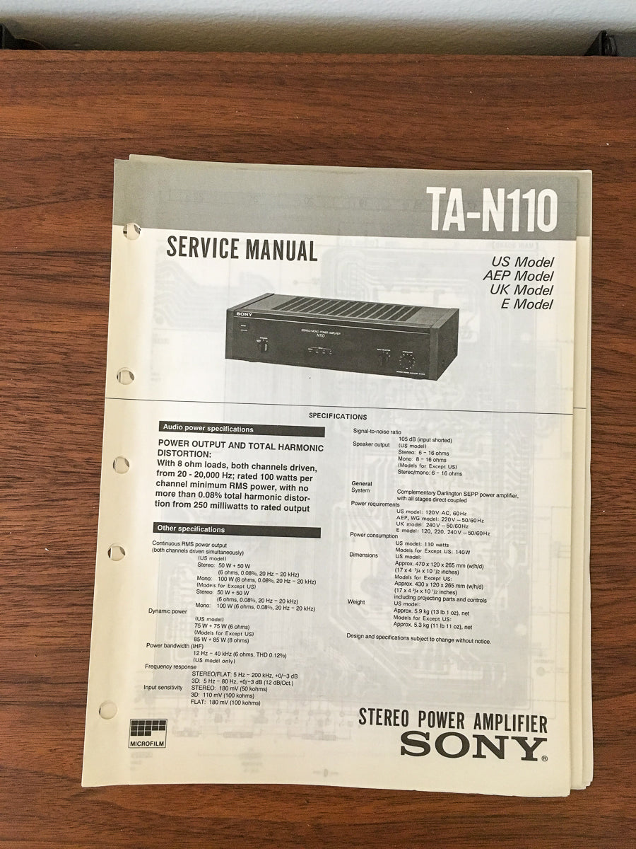 Sony TA-N110 Amplifier Service Manual *Original*