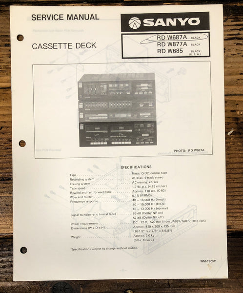 Sanyo RD W687A -W877A -W685 Cassette Service Manual *Original*