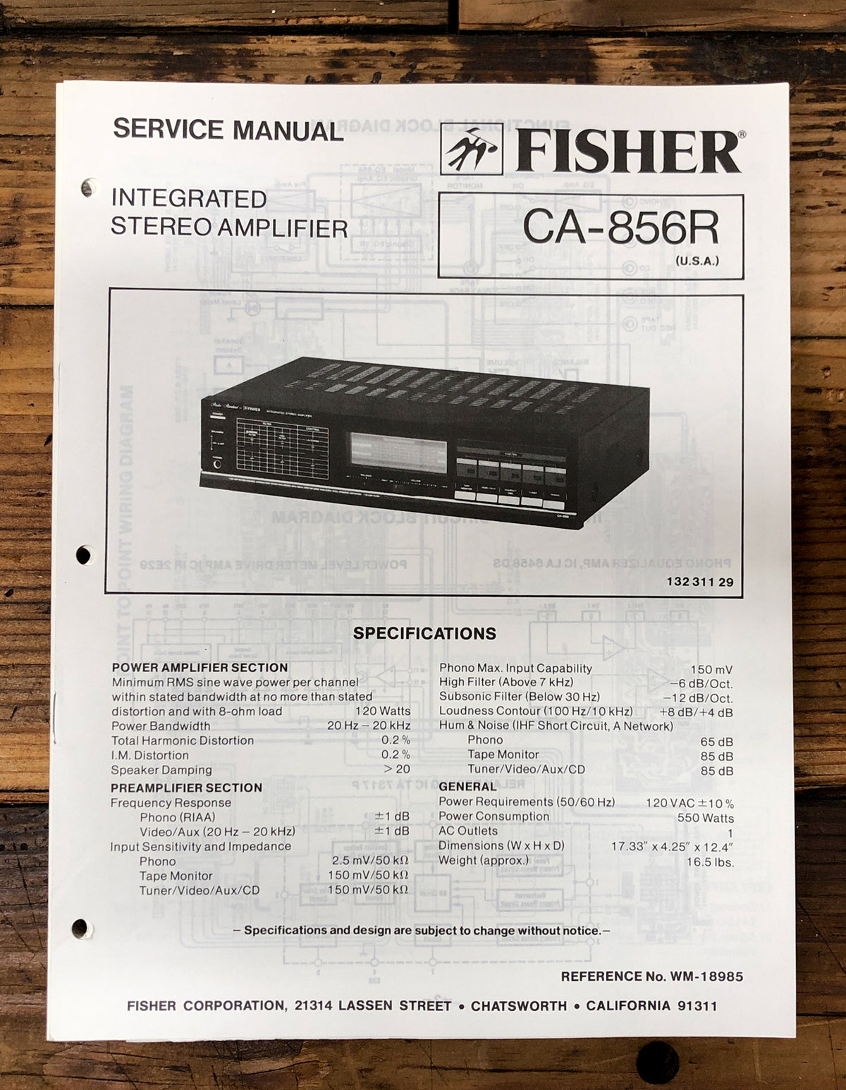 Fisher CA-856R Amplifier  Service Manual *Original*