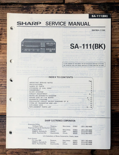 Sony SA-111 Amplifier / Receiver  Service Manual *Original*