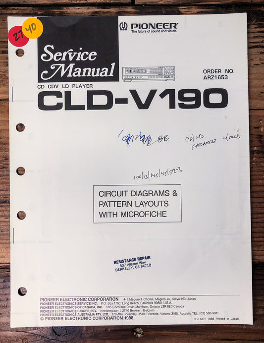 Pioneer CLD-V190 CD LD Player Service Manual *Original*