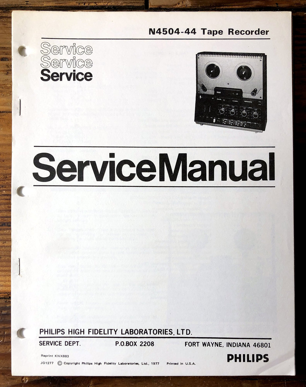 Philips N4504 Reel to Reel Tape Recorder Service Manual *Original*