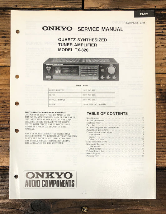 Onkyo TX-820 Receiver Service Manual *Original*