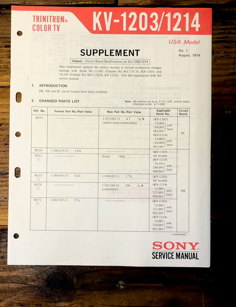 Sony KV-1203 KV-1214 TV Supp. Service Manual *Original* #3