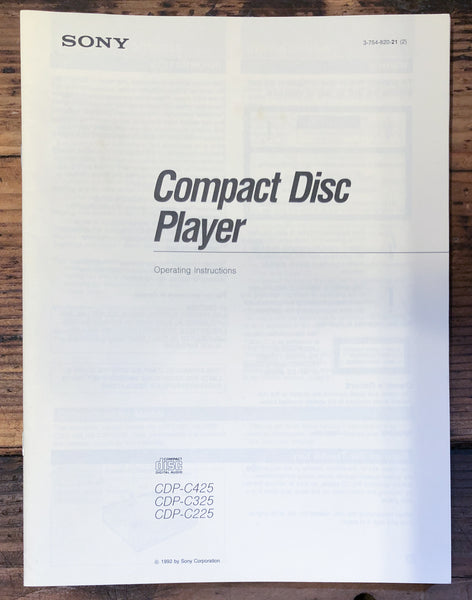 Sony CDP-C425 C325 C225 CD Player  Owner / User Manual *Original* #1