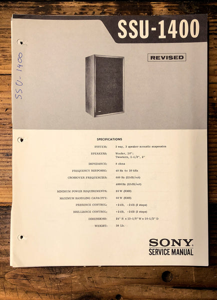 Sony SSU-1400 Speaker  Service Manual *Original*