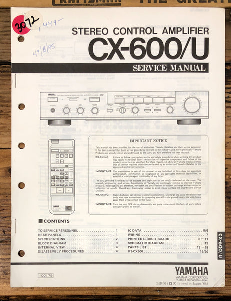 Yamaha CX-600 CX-600U Preamp / Preamplifier  Service Manual *Original*