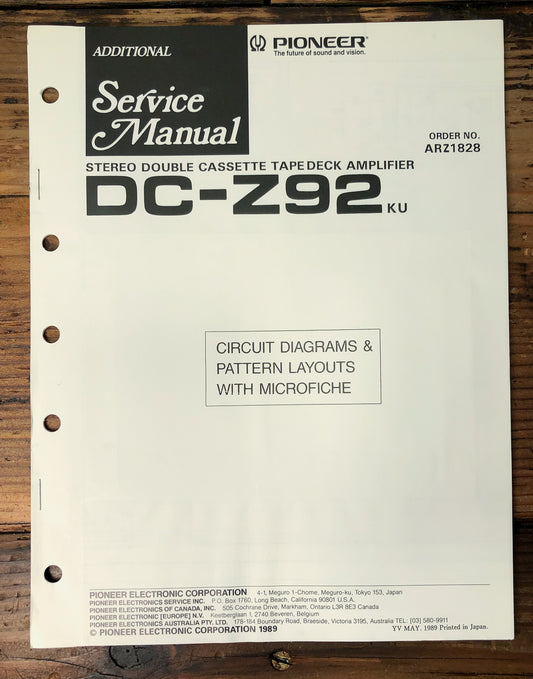 Pioneer DC-Z92 Double Cassette Deck Amplifier Supp. Service Manual *Original*