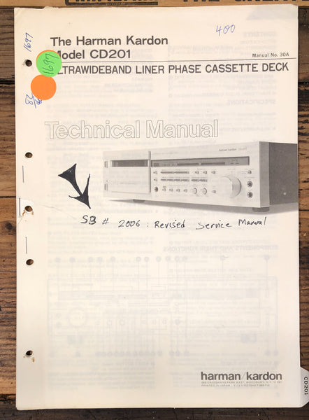 Harman Kardon CD201 CD-201 CD Player  Service Manual *Original*