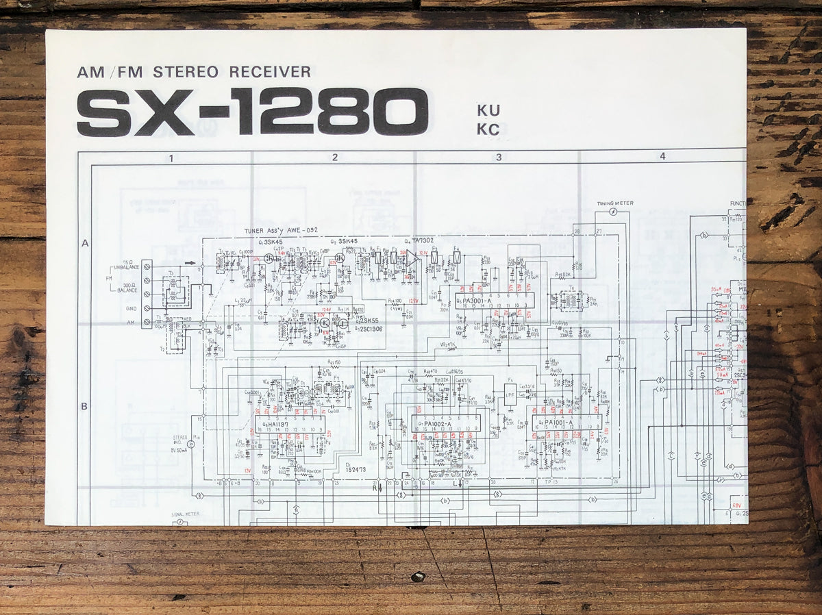 Pioneer SX-1280 KU KC Receiver Fold Out Schematic *Original*