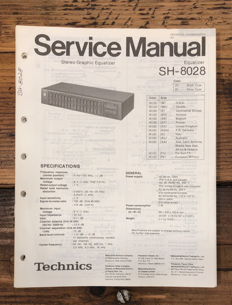 Technics SH-8028 Graphic Equalizer  Service Manual *Original*