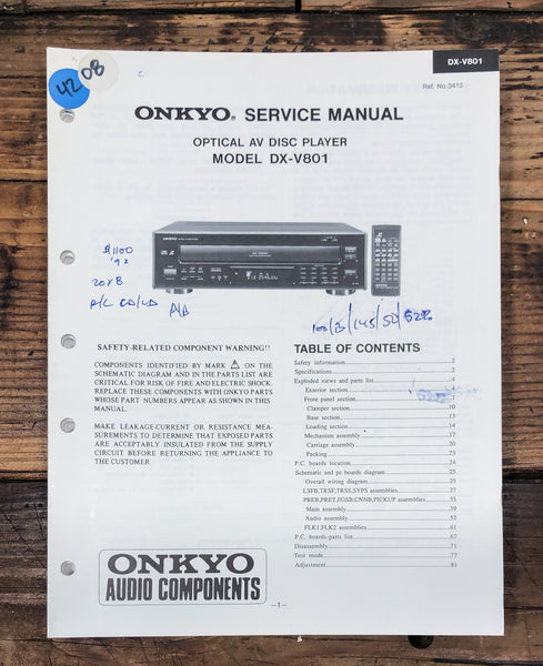 Onkyo DX-V801 CD Player  Service Manual *Original*