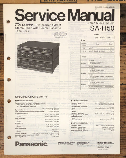 Panasonic SA-H50 Stereo Service Manual *Original*