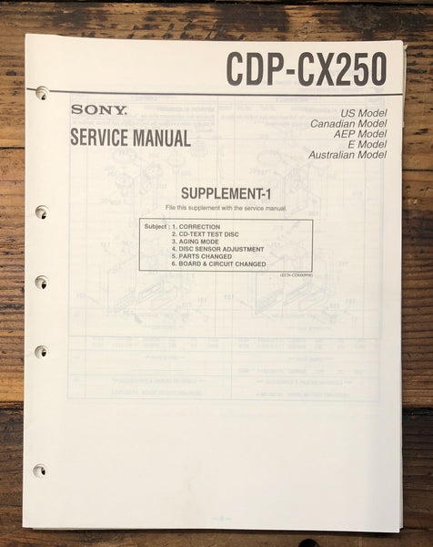 Sony CDP-CX250 CD Player Supp. Service Manual *Original*