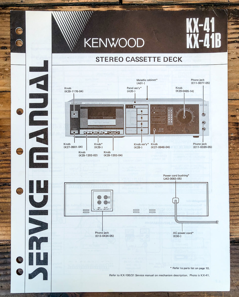 Kenwood KX-41 KX-41B Cassette Service Manual *Original*