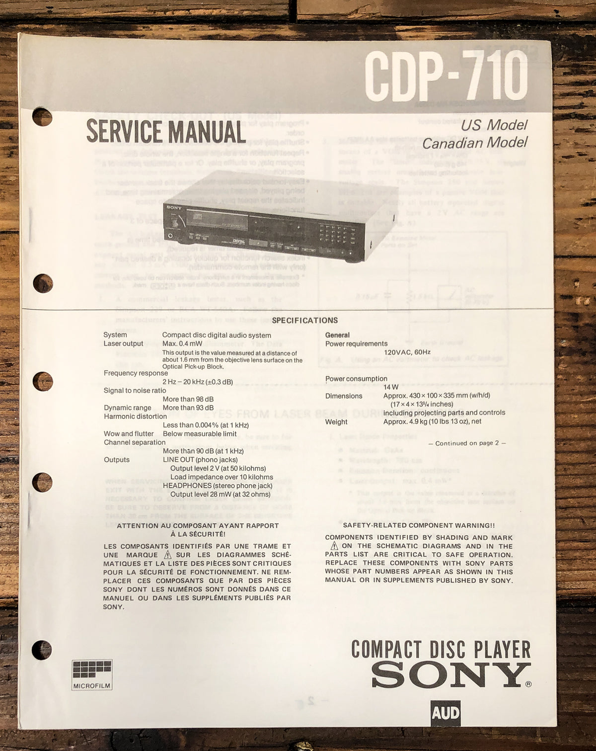 Sony CDP-710 CD Player Service Manual *Original*
