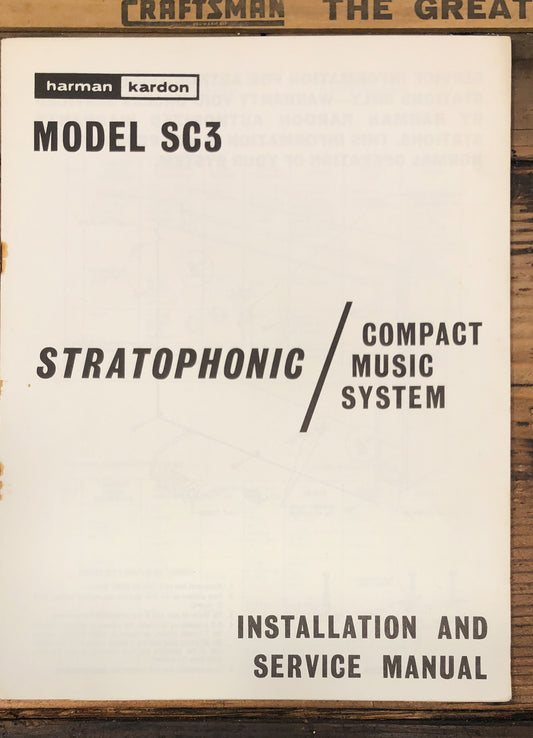 Harman Kardon Model SC3 Stratophonic Stereo  Owner &  Service Manual *Original*