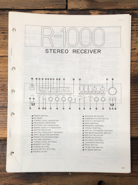 Yamaha R-1000 Receiver  Service Manual *Original*